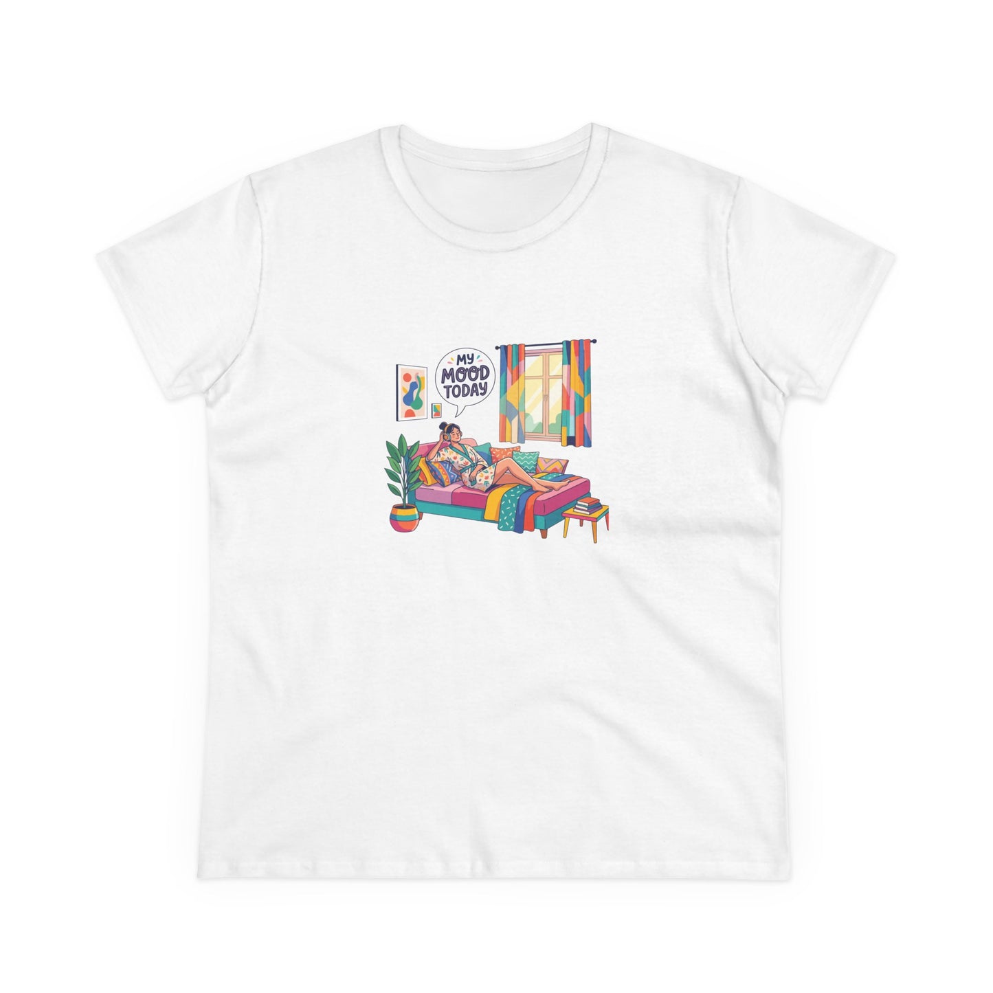 Women's Tee — "My Mood Today" Colorful Cozy Couch Illustration