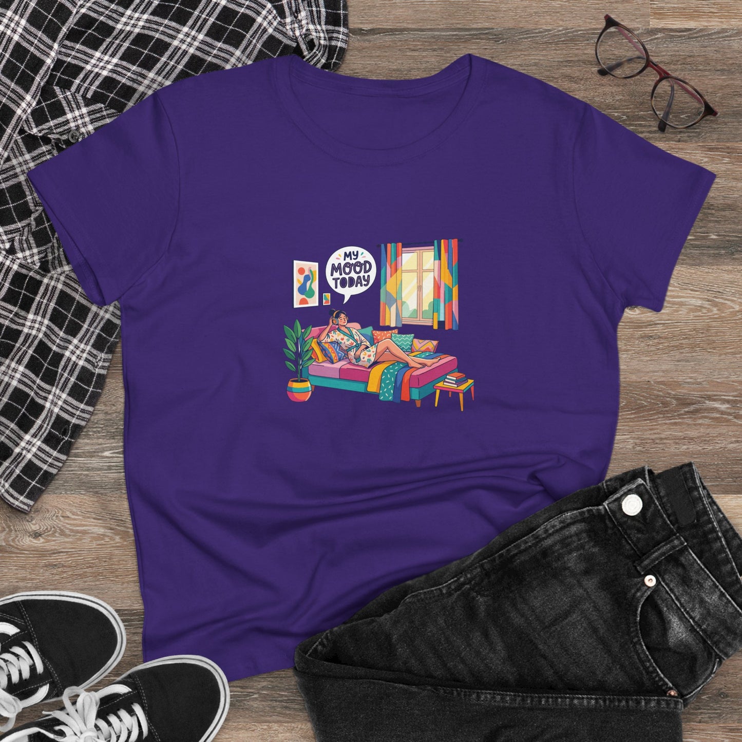 Women's Tee — "My Mood Today" Colorful Cozy Couch Illustration