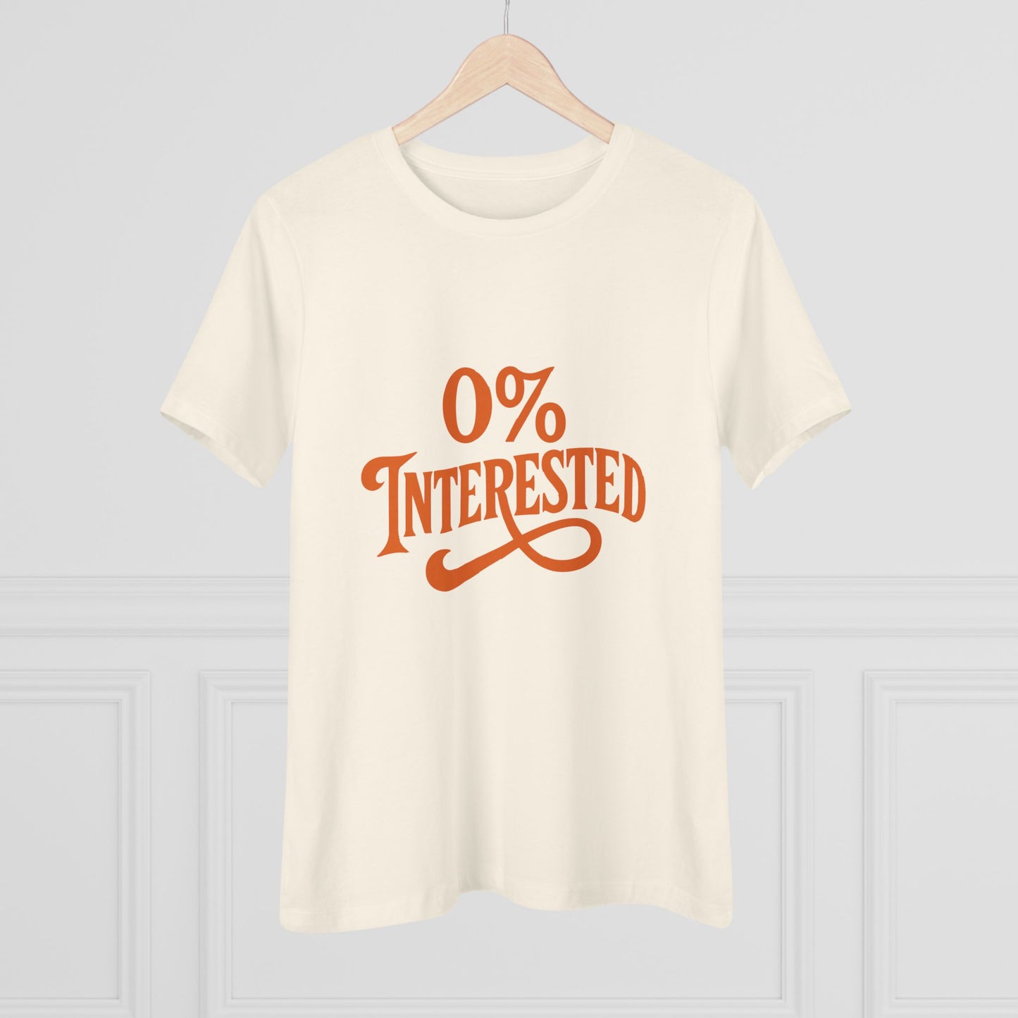 Women's Tee — "0% Interested" Retro Script Graphic Shirt