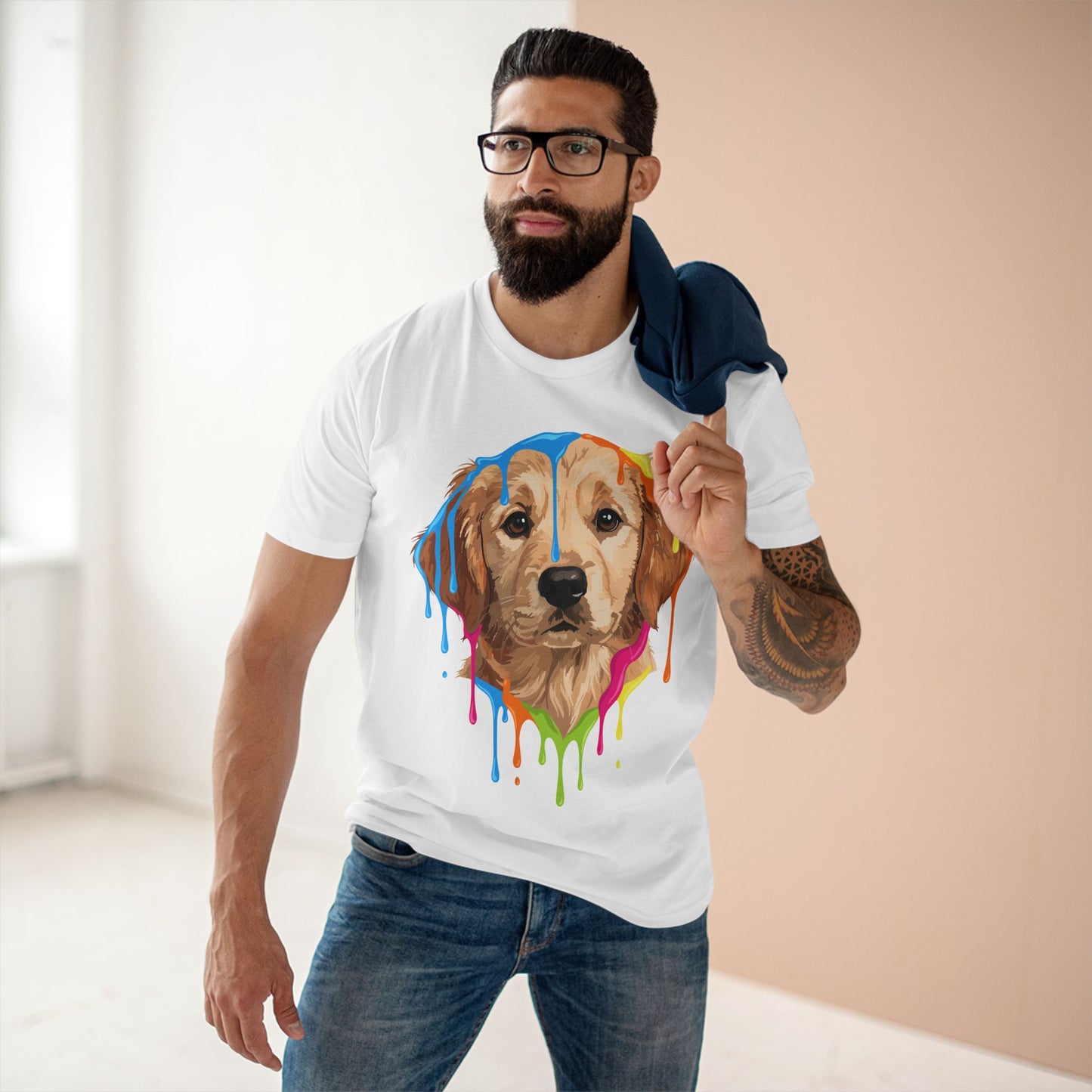 Golden Retriever Drip T-Shirt — Colorful Dripping Paint Dog Tee