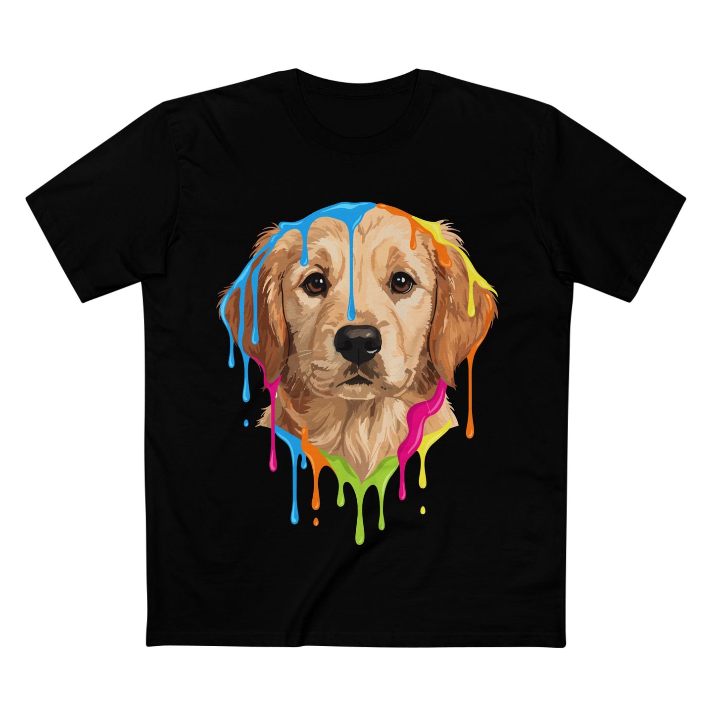 Golden Retriever Drip T-Shirt — Colorful Dripping Paint Dog Tee