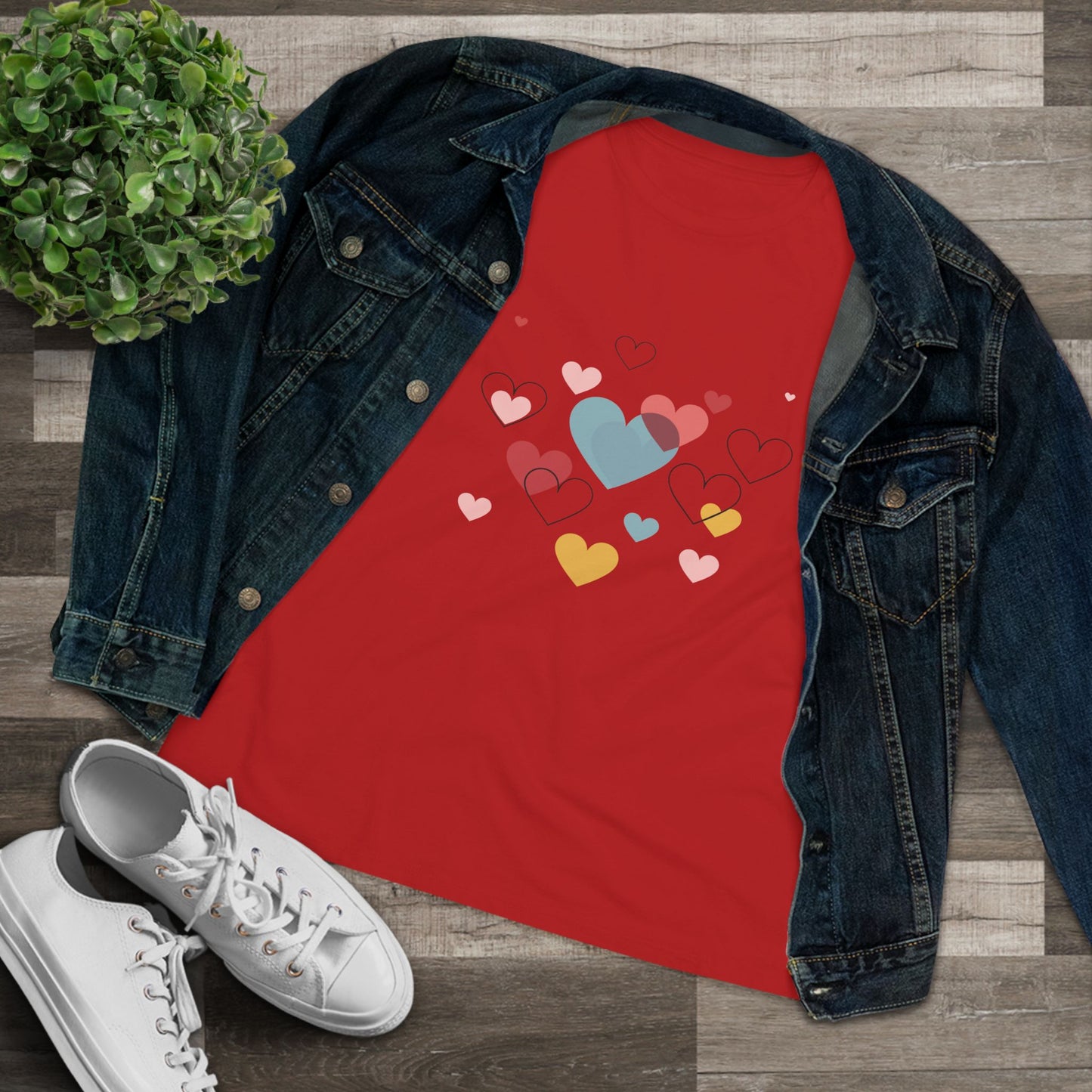 Heart Cluster Women's Tee — Cute Colorful Hearts Valentine's Top