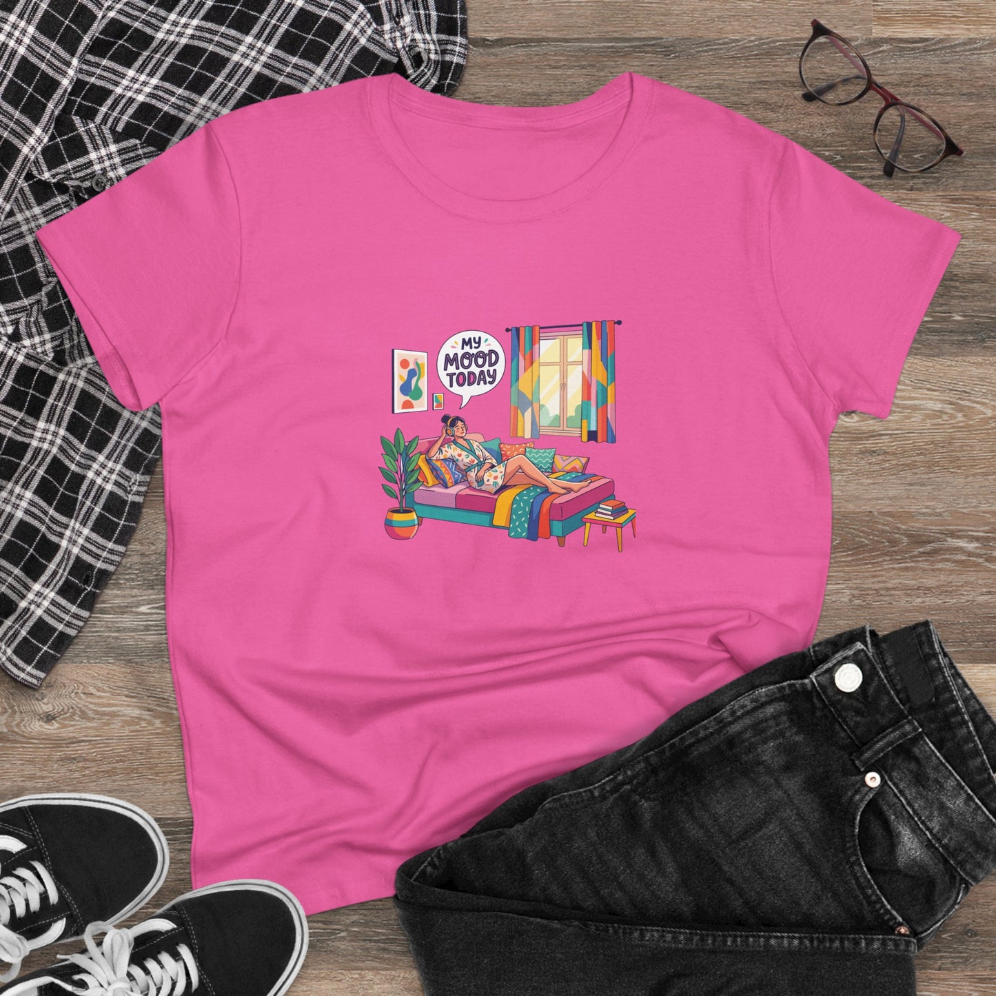 Women's Tee — "My Mood Today" Colorful Cozy Couch Illustration