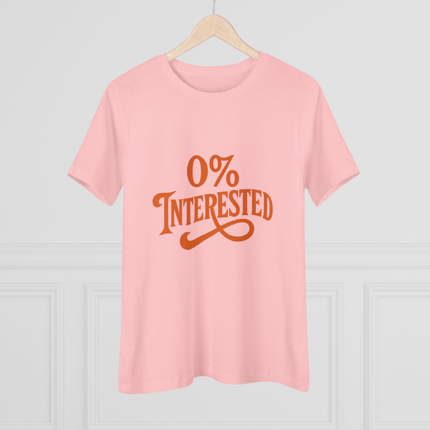 Women's Tee — "0% Interested" Retro Script Graphic Shirt