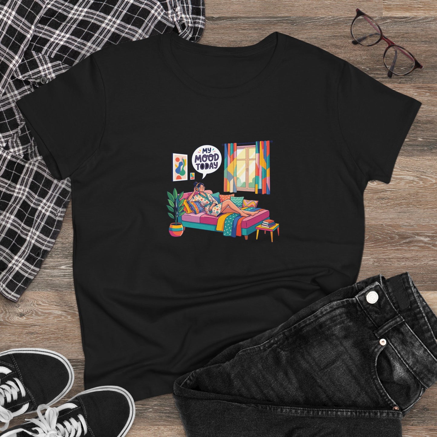Women's Tee — "My Mood Today" Colorful Cozy Couch Illustration