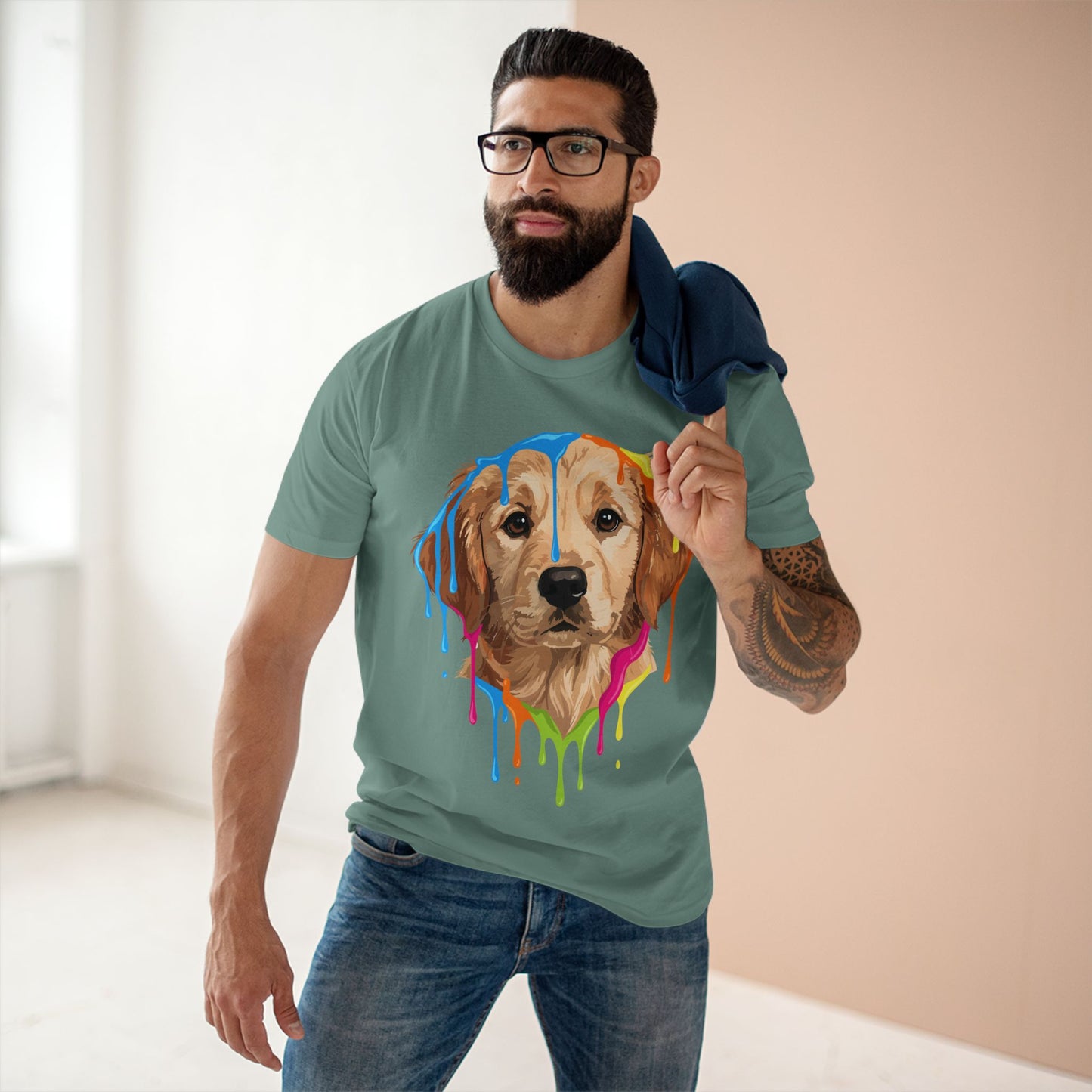 Golden Retriever Drip T-Shirt — Colorful Dripping Paint Dog Tee