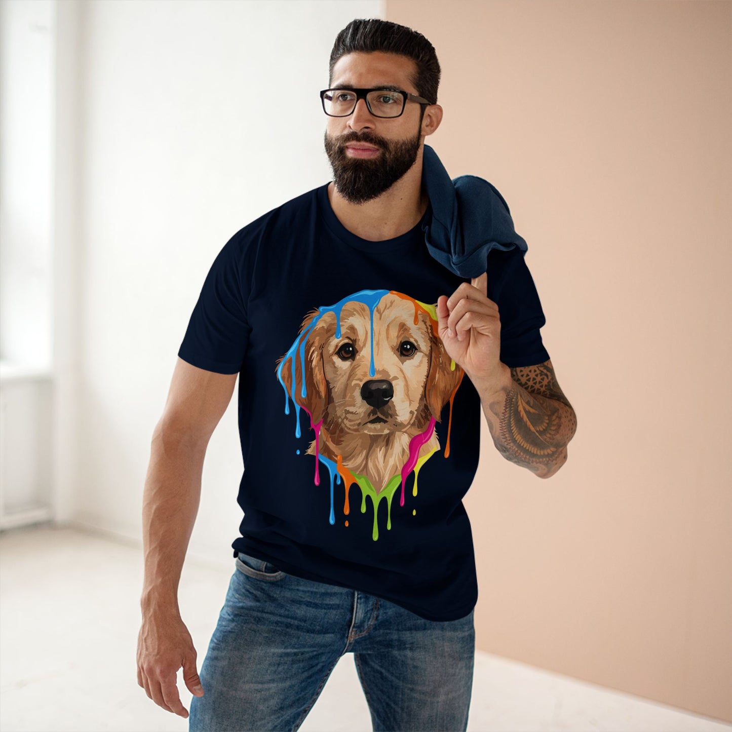 Golden Retriever Drip T-Shirt — Colorful Dripping Paint Dog Tee