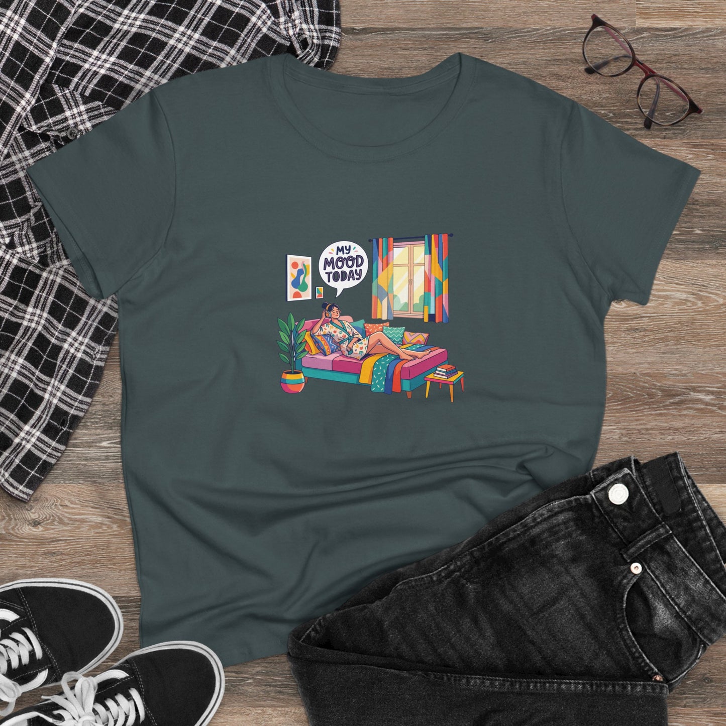 Women's Tee — "My Mood Today" Colorful Cozy Couch Illustration