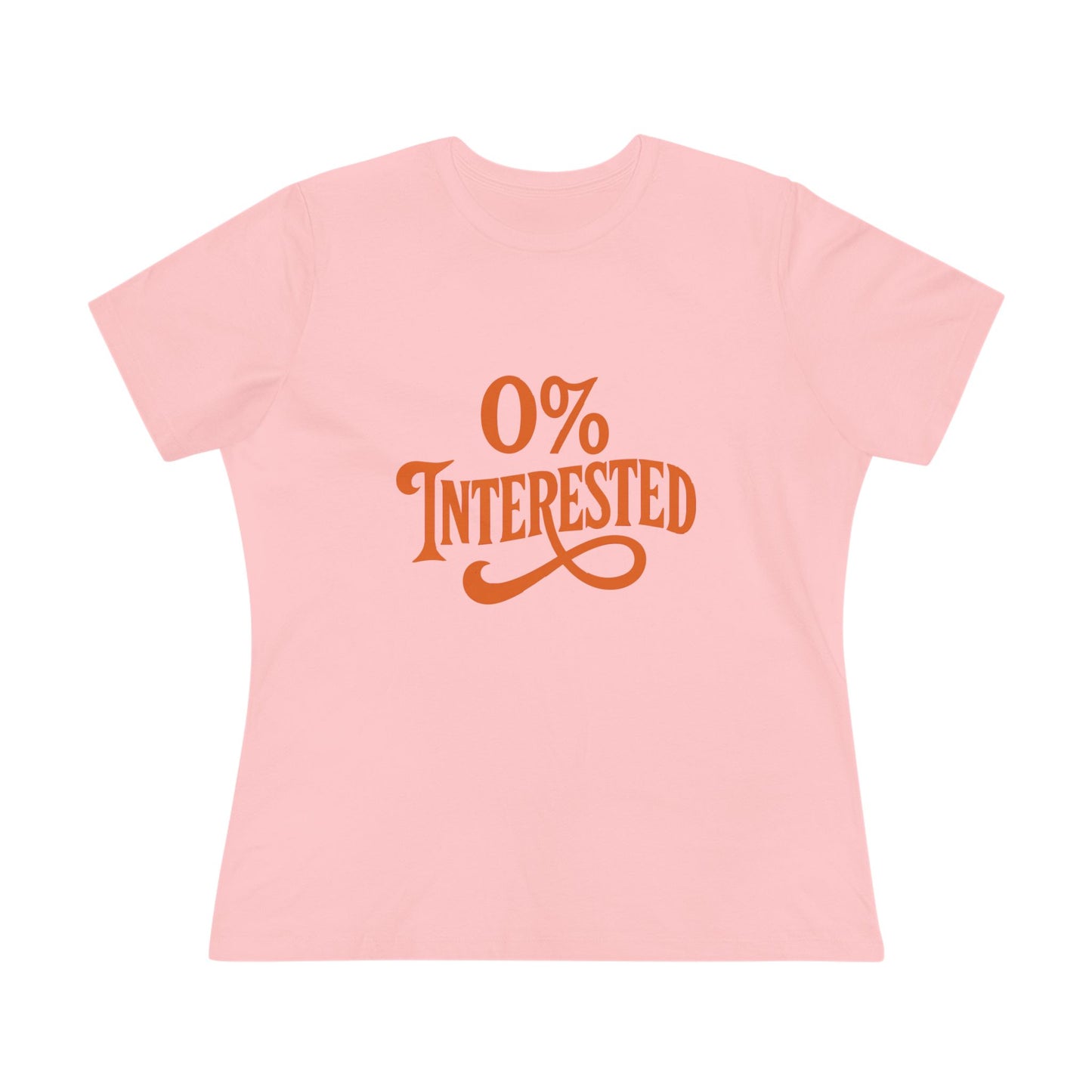 Women's Tee — "0% Interested" Retro Script Graphic Shirt