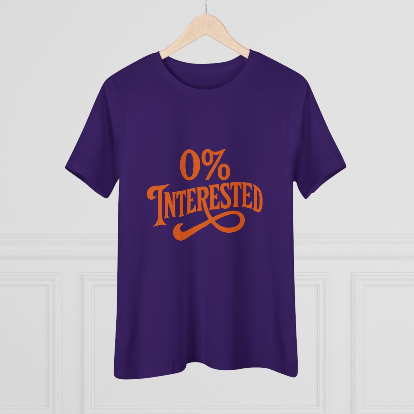 Women's Tee — "0% Interested" Retro Script Graphic Shirt