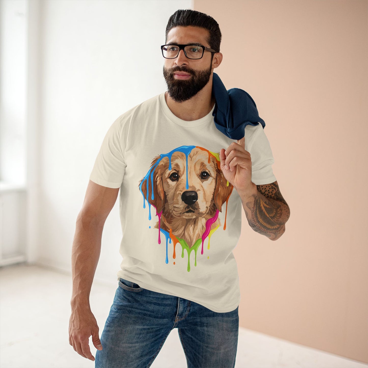 Golden Retriever Drip T-Shirt — Colorful Dripping Paint Dog Tee