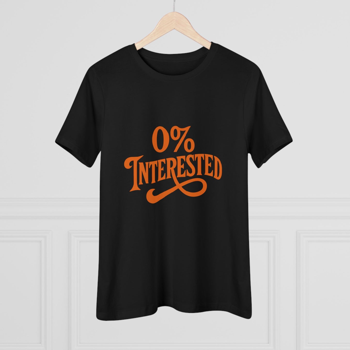 Women's Tee — "0% Interested" Retro Script Graphic Shirt