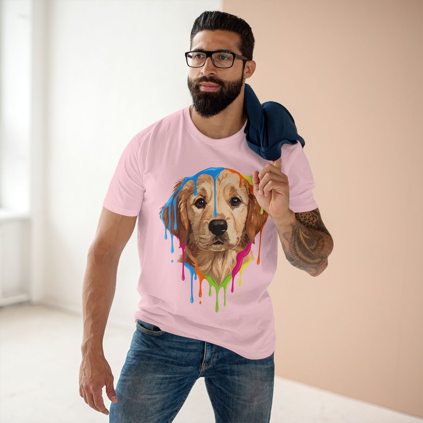 Golden Retriever Drip T-Shirt — Colorful Dripping Paint Dog Tee