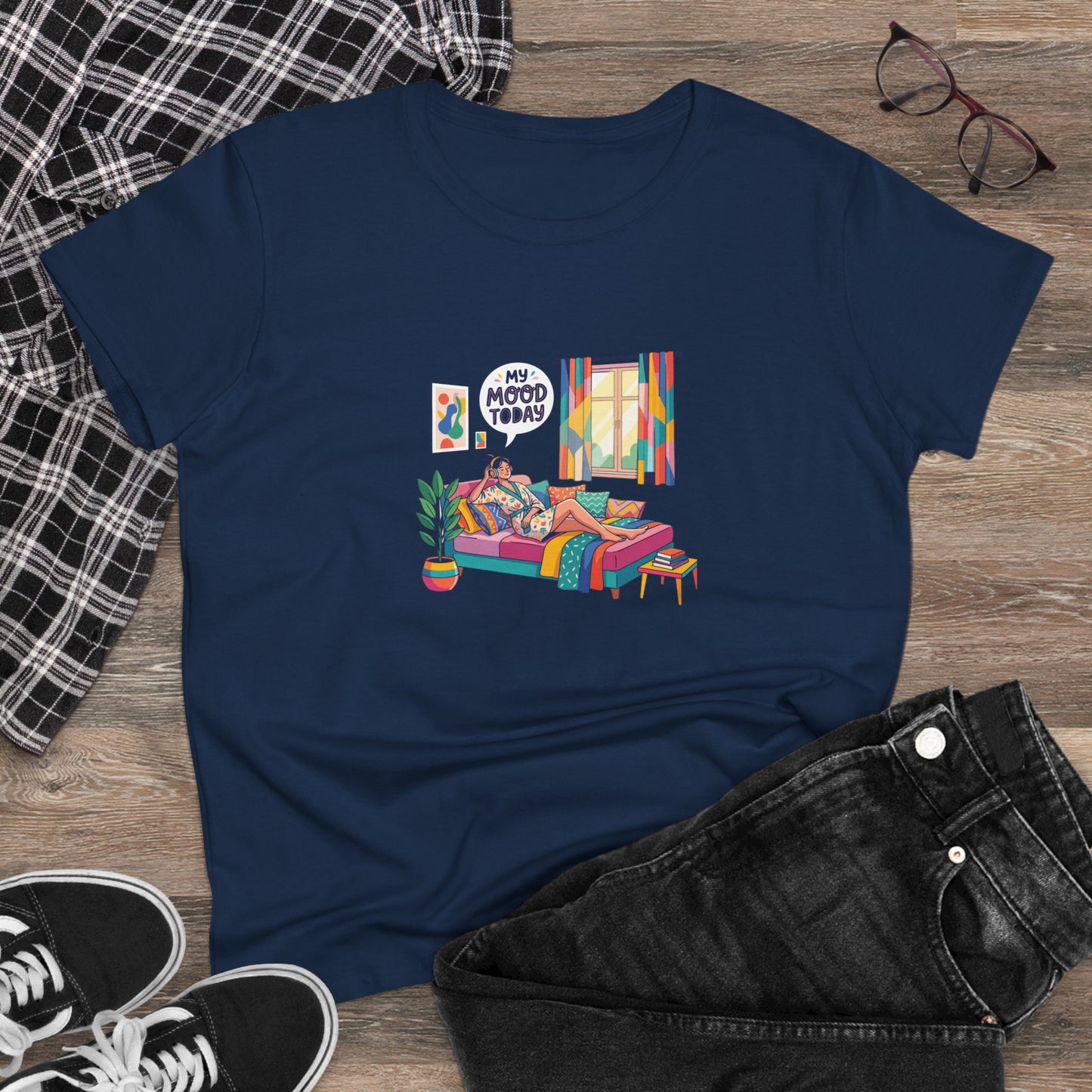 Women's Tee — "My Mood Today" Colorful Cozy Couch Illustration