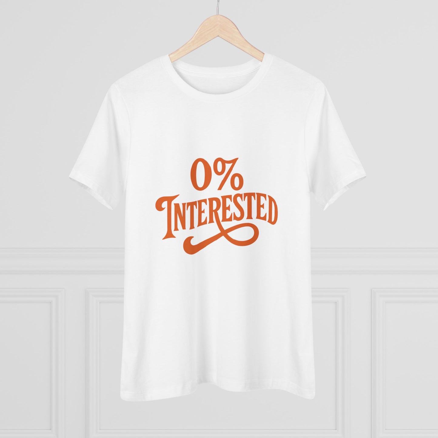 Women's Tee — "0% Interested" Retro Script Graphic Shirt