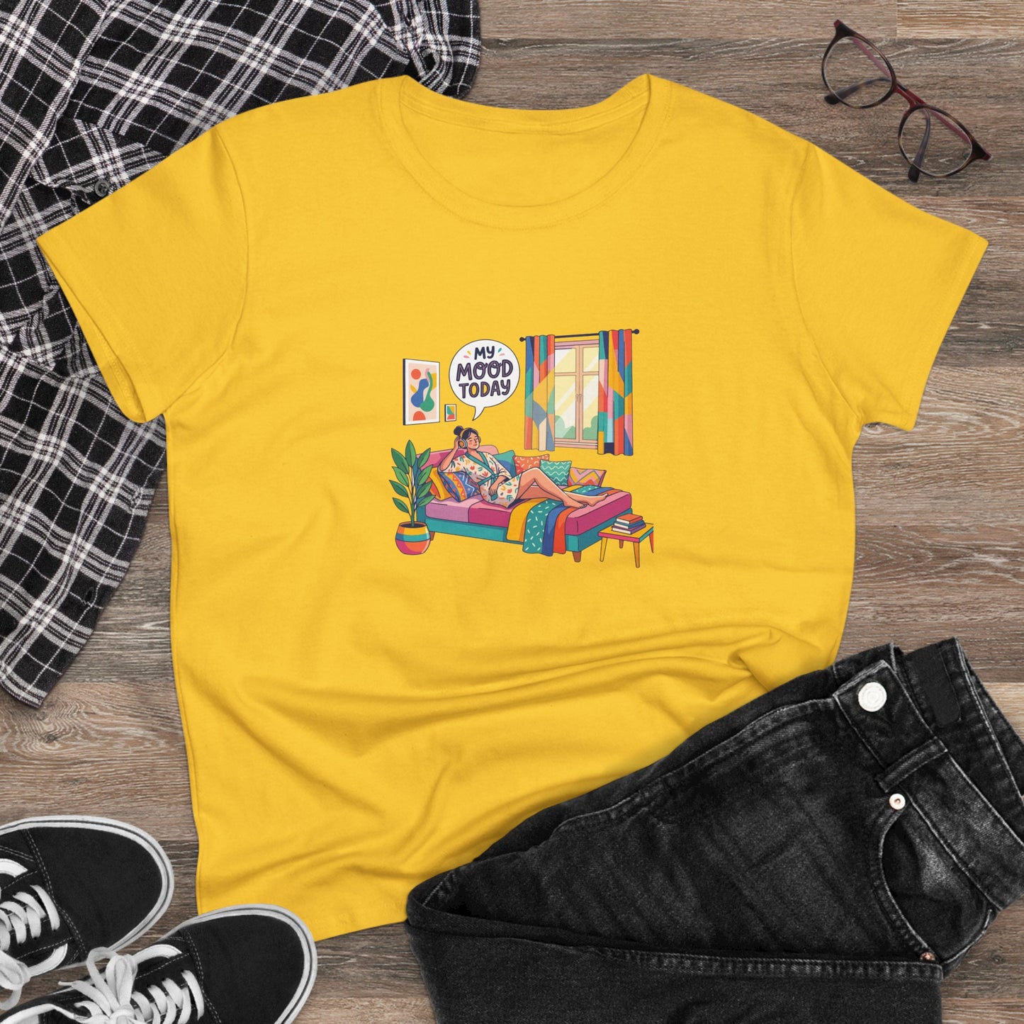 Women's Tee — "My Mood Today" Colorful Cozy Couch Illustration