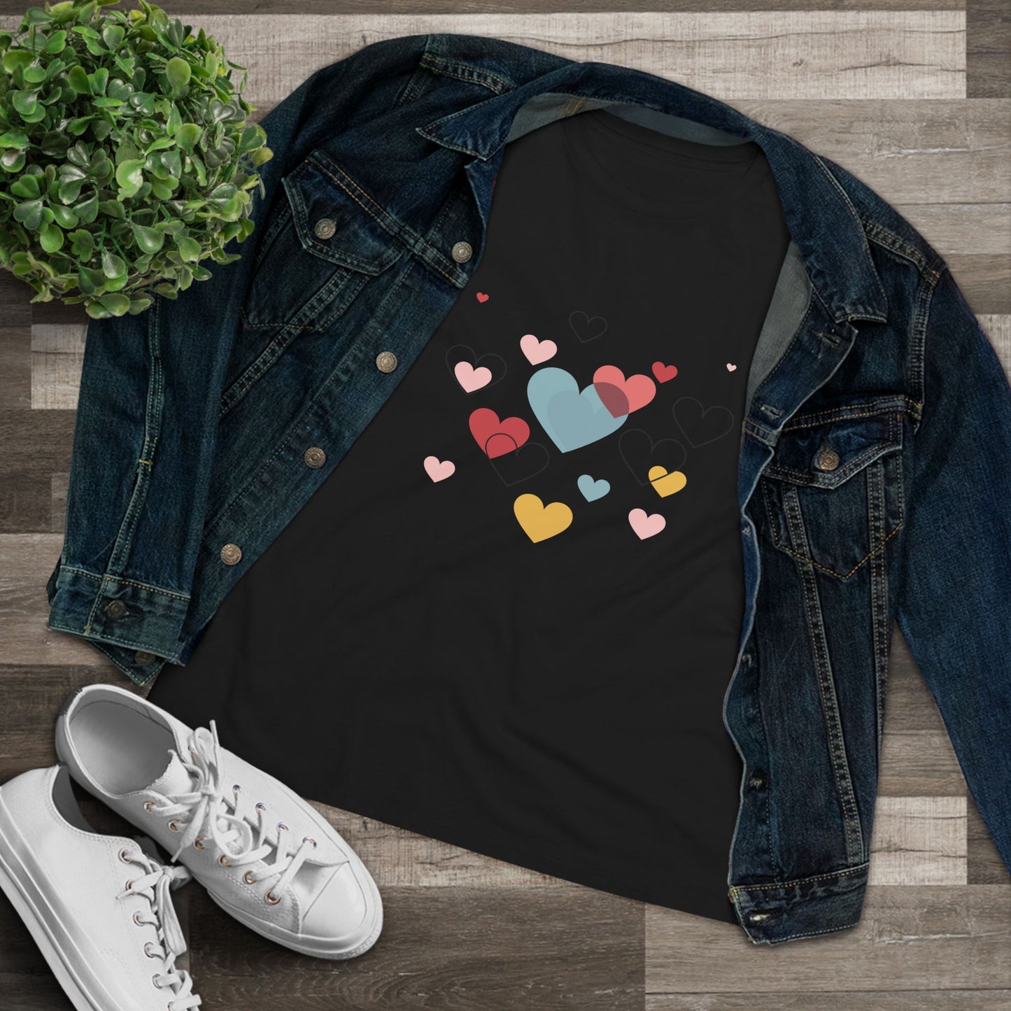 Heart Cluster Women's Tee — Cute Colorful Hearts Valentine's Top