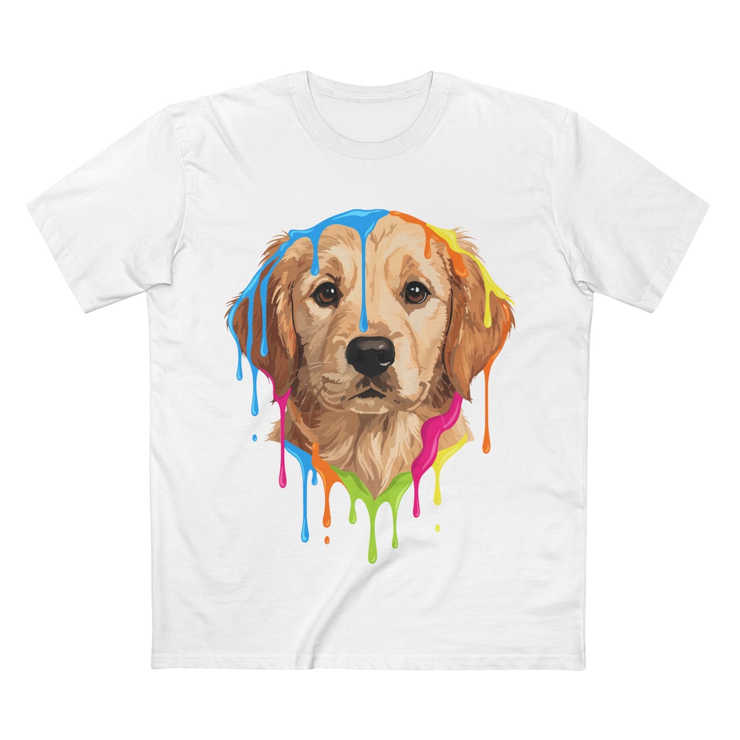 Golden Retriever Drip T-Shirt — Colorful Dripping Paint Dog Tee