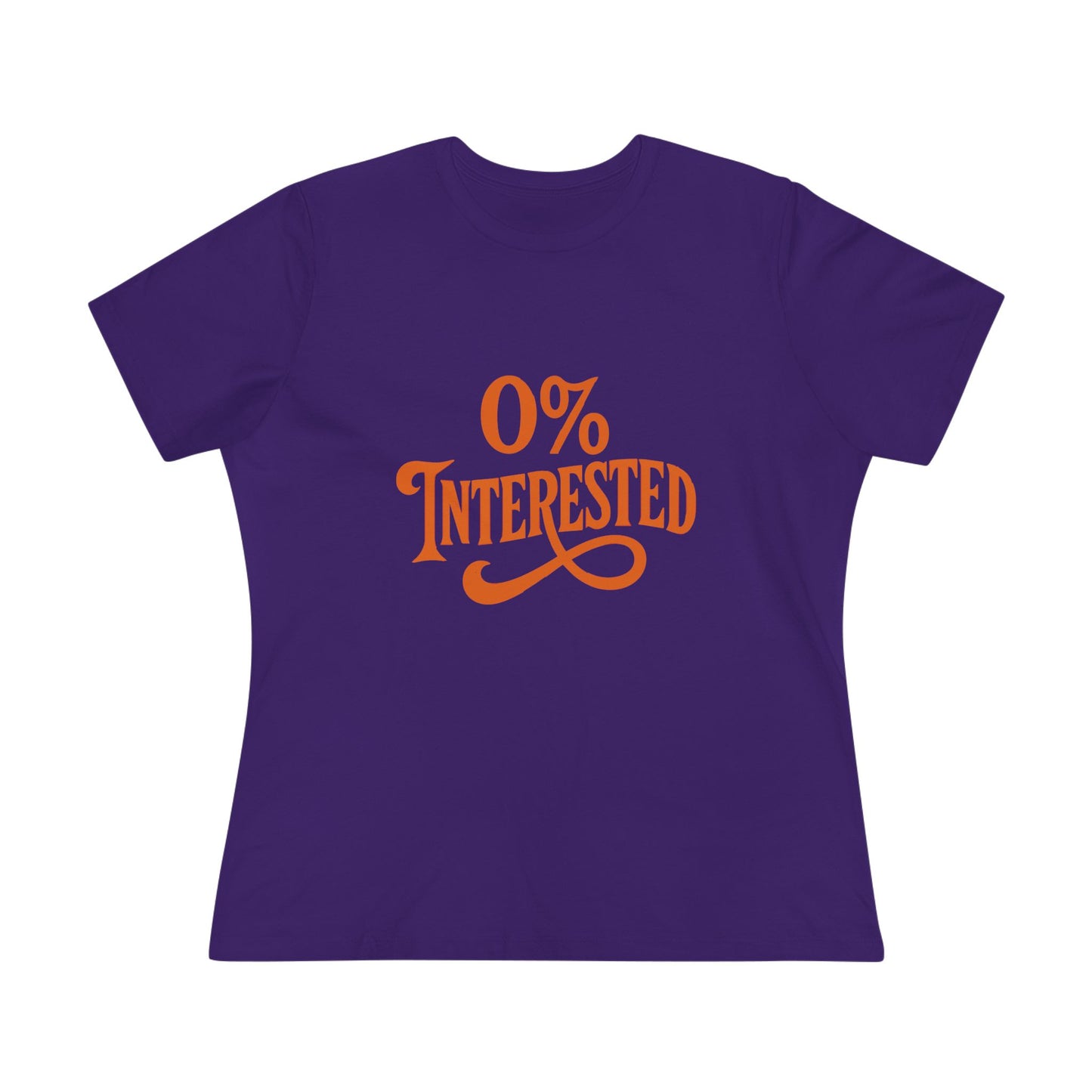 Women's Tee — "0% Interested" Retro Script Graphic Shirt
