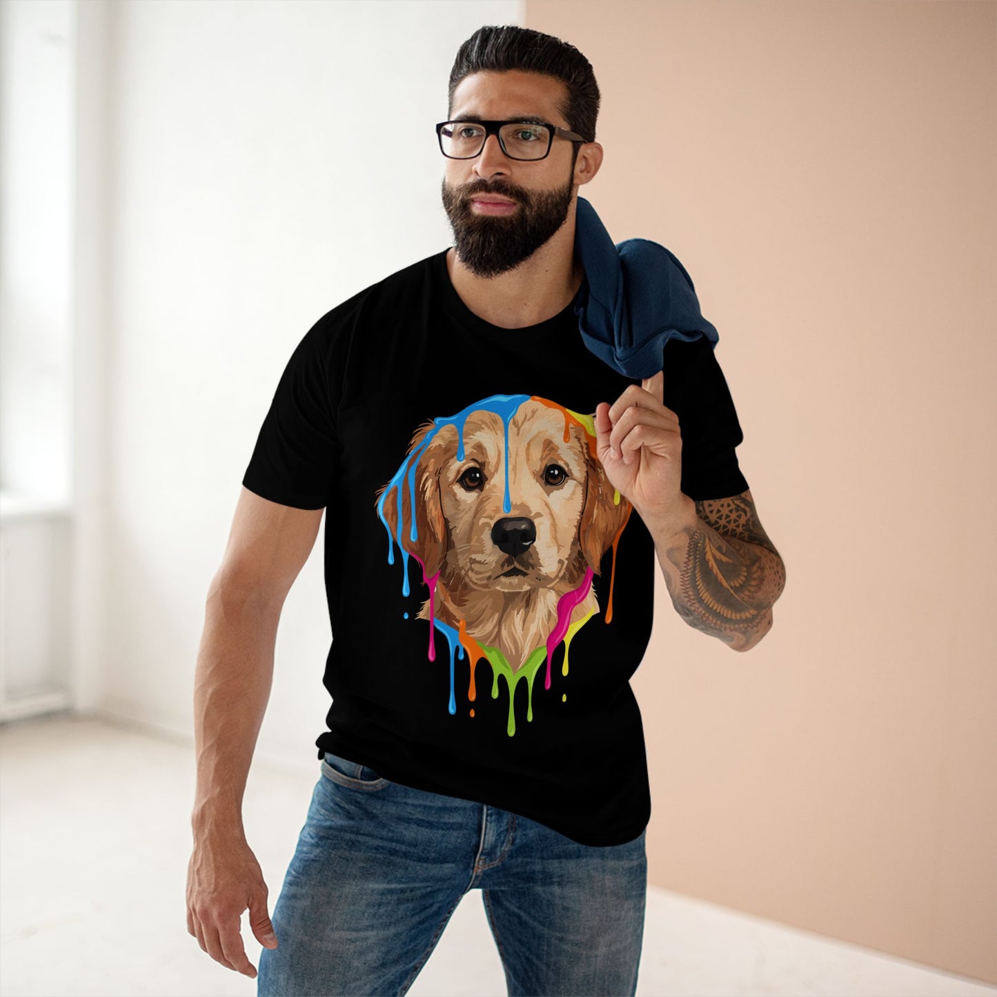 Golden Retriever Drip T-Shirt — Colorful Dripping Paint Dog Tee